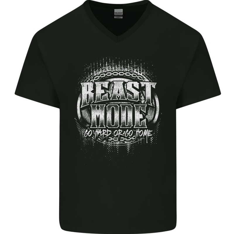 Beast Mode Go Hard Gym Training Top MMA Mens V-Neck Cotton T-Shirt Black