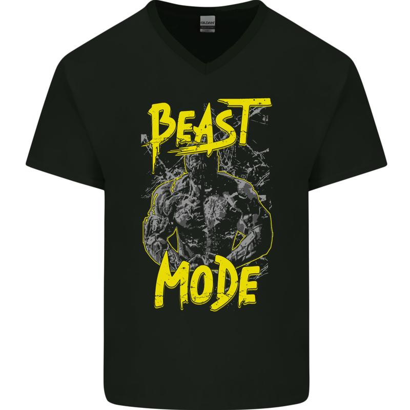 Beast Mode Gym Training Top Workout Mens V-Neck Cotton T-Shirt Black