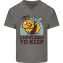 Beekeeper I Have Bees to Keep Mens V-Neck Cotton T-Shirt Charcoal