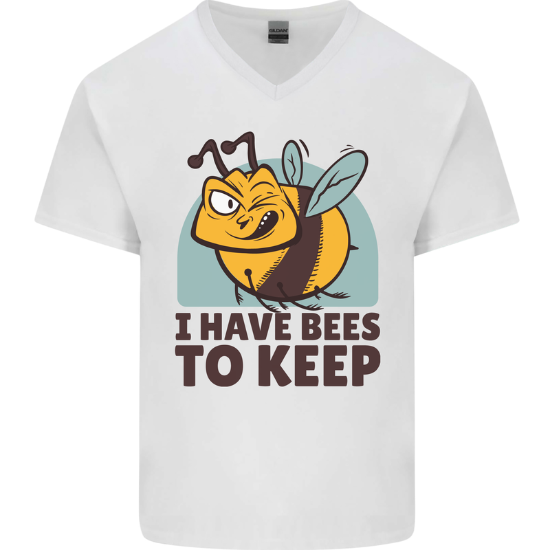 Beekeeper I Have Bees to Keep Mens V-Neck Cotton T-Shirt White