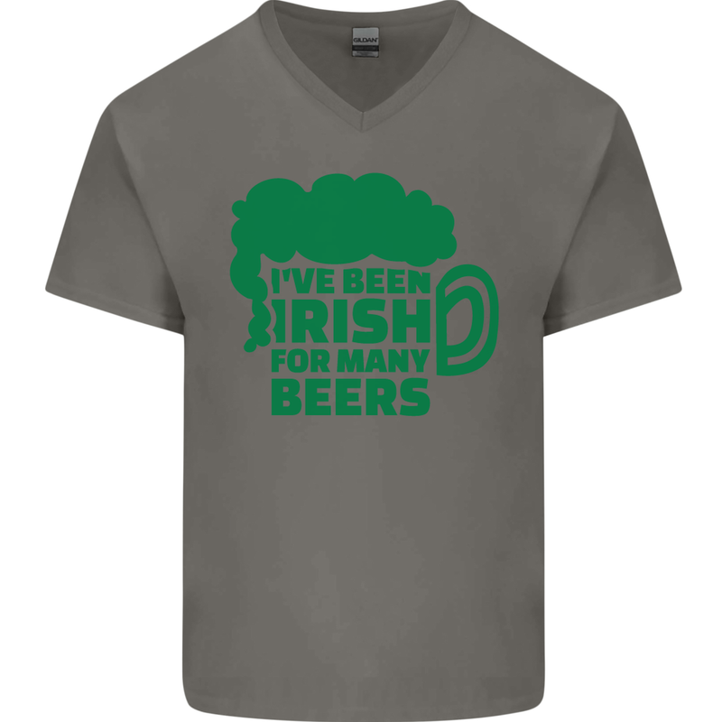 Been Irish for Many Beers St. Patrick's Day Mens V-Neck Cotton T-Shirt Charcoal