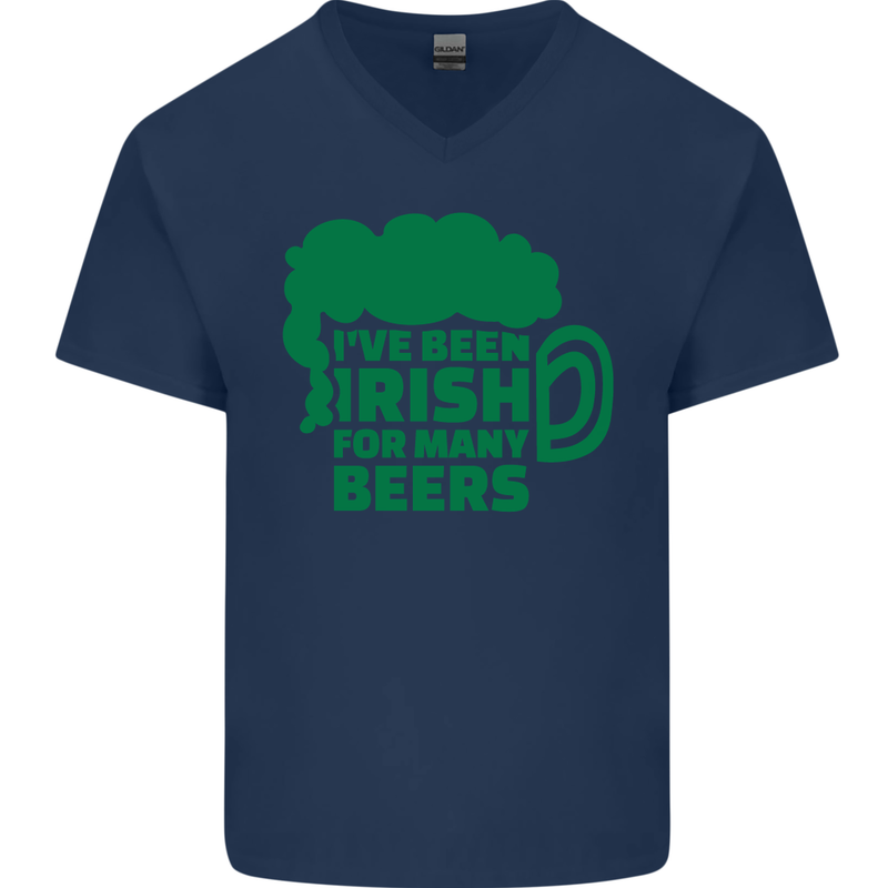 Been Irish for Many Beers St. Patrick's Day Mens V-Neck Cotton T-Shirt Navy Blue
