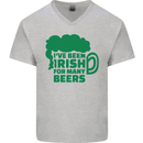 Been Irish for Many Beers St. Patrick's Day Mens V-Neck Cotton T-Shirt Sports Grey
