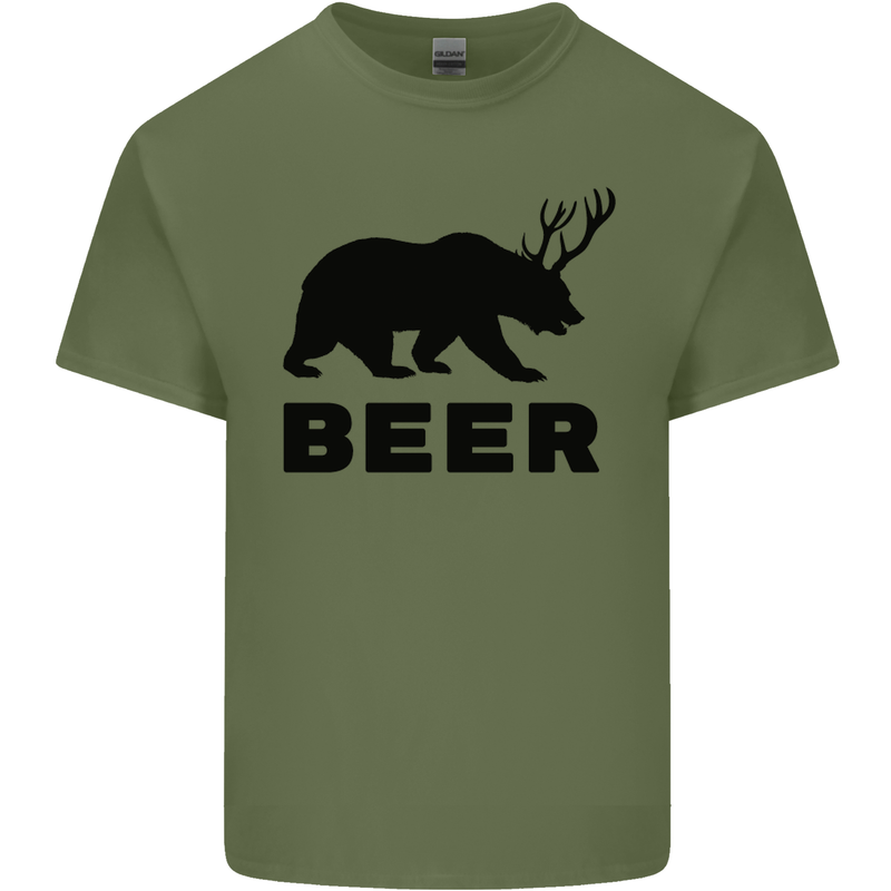 Beer Bear Funny Animal Alcohol Mens Cotton T-Shirt Tee Top Military Green
