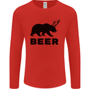 Beer Bear Funny Animal Alcohol Mens Long Sleeve T-Shirt Red