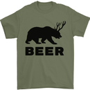 Beer Bear Funny Animal Alcohol Mens T-Shirt Cotton Gildan Military Green