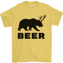 Beer Bear Funny Animal Alcohol Mens T-Shirt Cotton Gildan Yellow