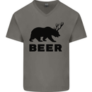 Beer Bear Funny Animal Alcohol Mens V-Neck Cotton T-Shirt Charcoal