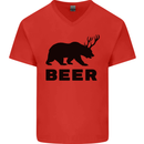 Beer Bear Funny Animal Alcohol Mens V-Neck Cotton T-Shirt Red