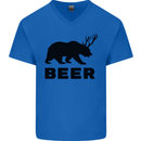Beer Bear Funny Animal Alcohol Mens V-Neck Cotton T-Shirt Royal Blue