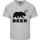 Beer Bear Funny Animal Alcohol Mens V-Neck Cotton T-Shirt Sports Grey