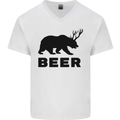 Beer Bear Funny Animal Alcohol Mens V-Neck Cotton T-Shirt White