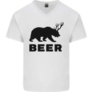Beer Bear Funny Animal Alcohol Mens V-Neck Cotton T-Shirt White