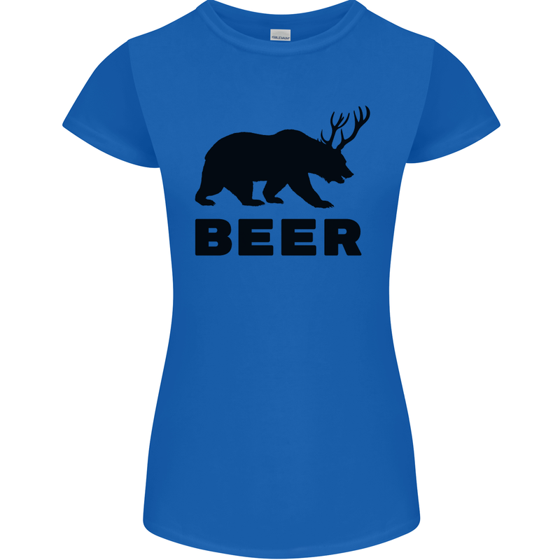 Beer Bear Funny Animal Alcohol Womens Petite Cut T-Shirt Royal Blue
