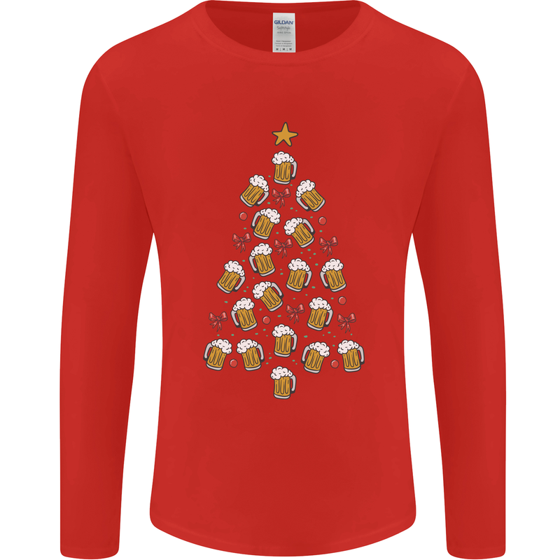 Beer Christmas Tree Mens Long Sleeve T-Shirt Red