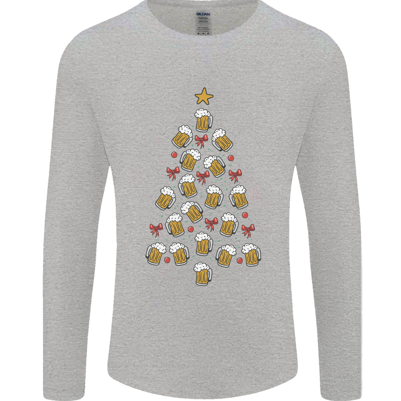 Beer Christmas Tree Mens Long Sleeve T-Shirt Sports Grey