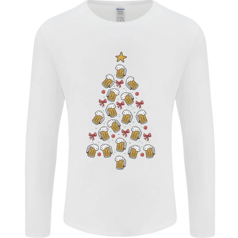 Beer Christmas Tree Mens Long Sleeve T-Shirt White