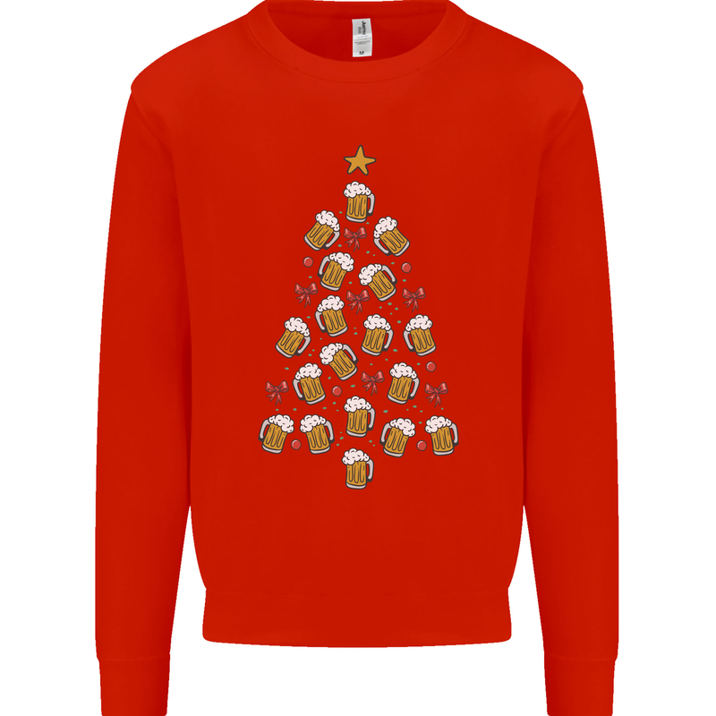 Beer Christmas Tree Mens Sweatshirt Jumper Bright Red