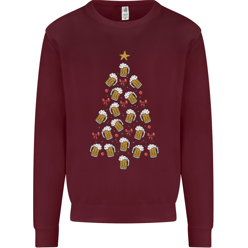 Beer Christmas Tree Mens Sweatshirt Jumper Maroon