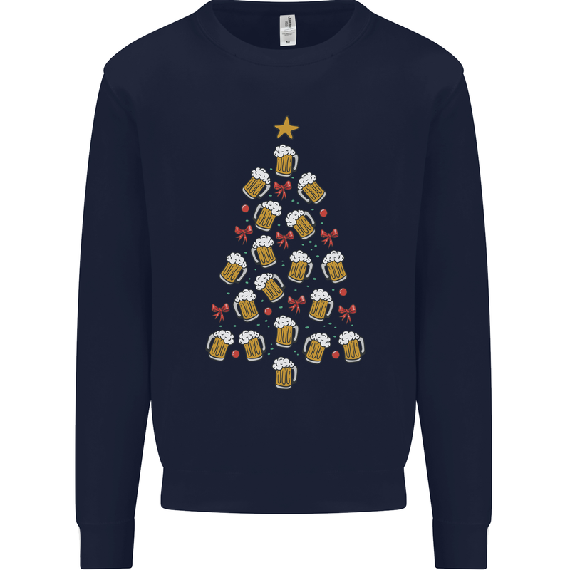 Beer Christmas Tree Mens Sweatshirt Jumper Navy Blue