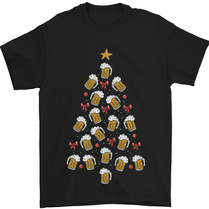Beer Christmas Tree Mens T-Shirt Cotton Gildan Black