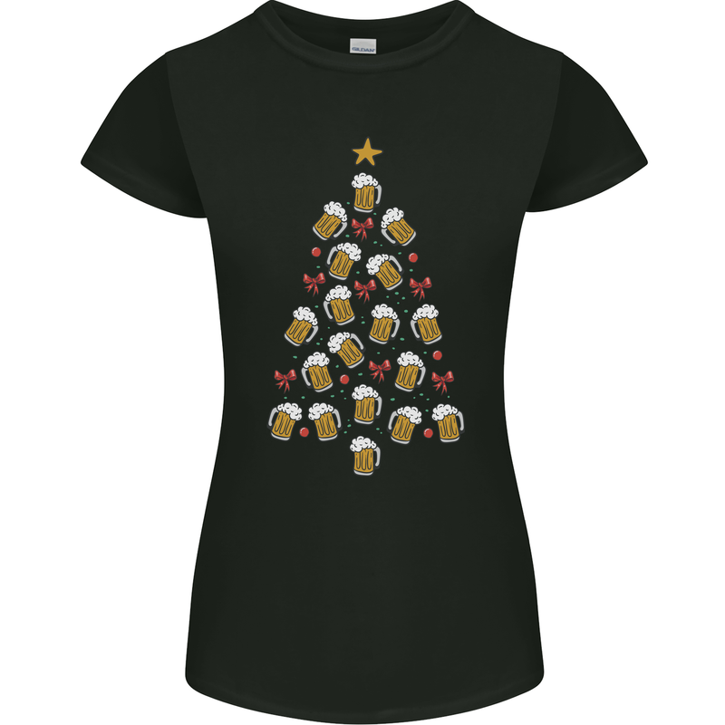 Beer Christmas Tree Womens Petite Cut T-Shirt Black