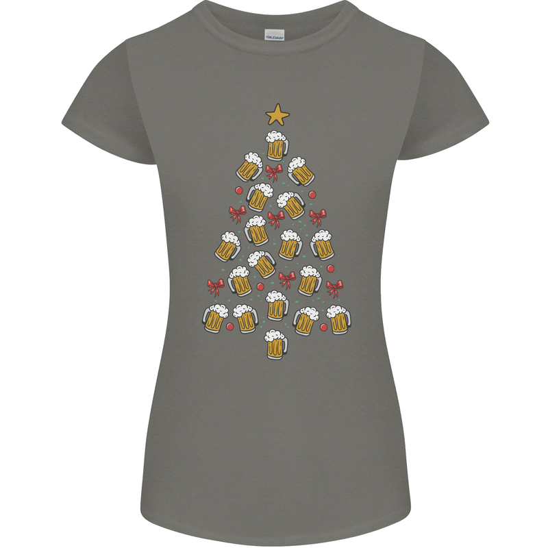 Beer Christmas Tree Womens Petite Cut T-Shirt Charcoal