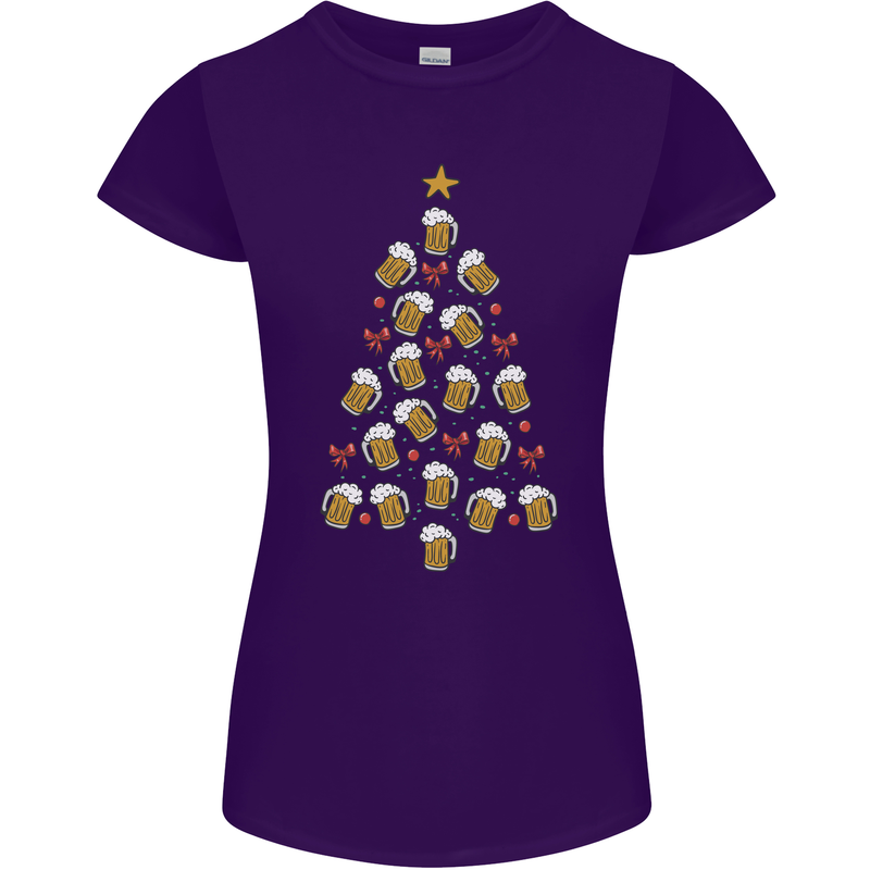 Beer Christmas Tree Womens Petite Cut T-Shirt Purple