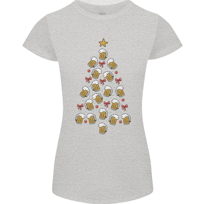 Beer Christmas Tree Womens Petite Cut T-Shirt Sports Grey