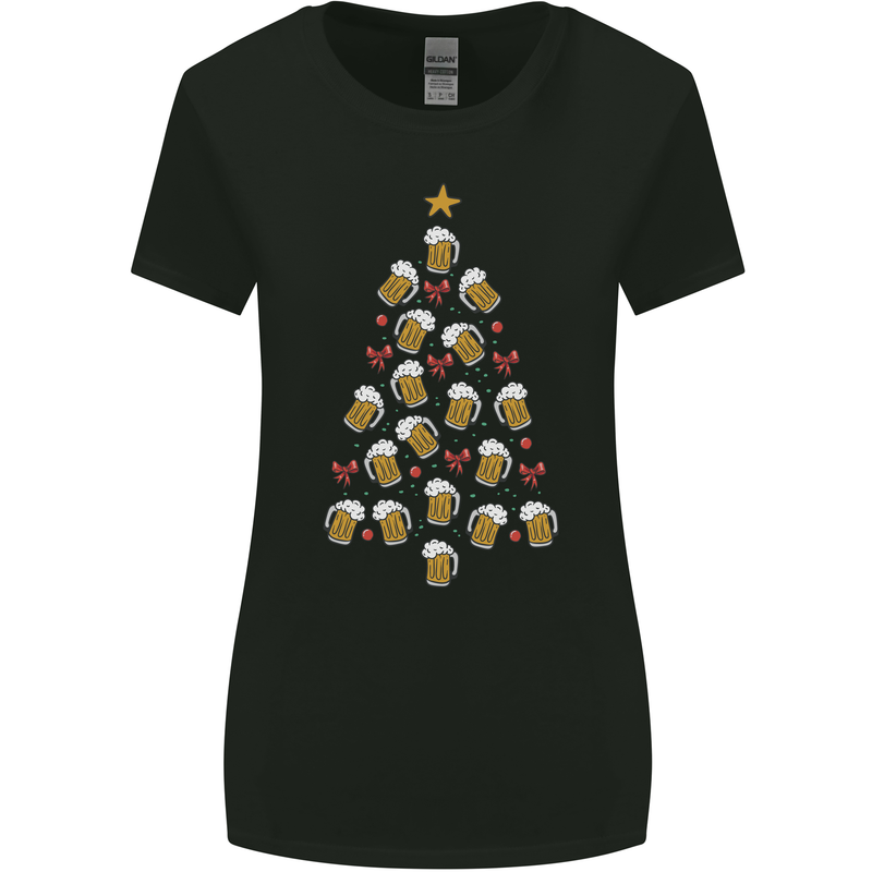 Beer Christmas Tree Womens Wider Cut T-Shirt Black