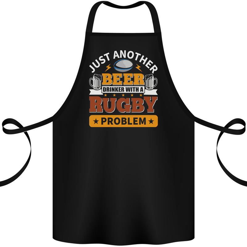 Beer Drinker With Rugby Problem Cotton Apron 100% Organic Black