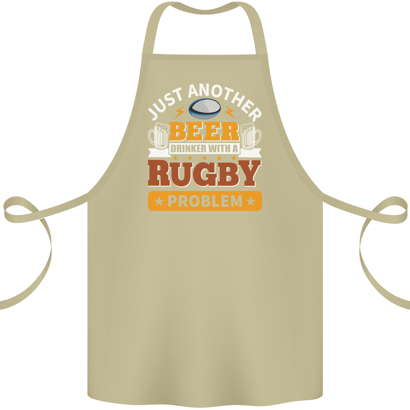 Beer Drinker With Rugby Problem Cotton Apron 100% Organic Khaki