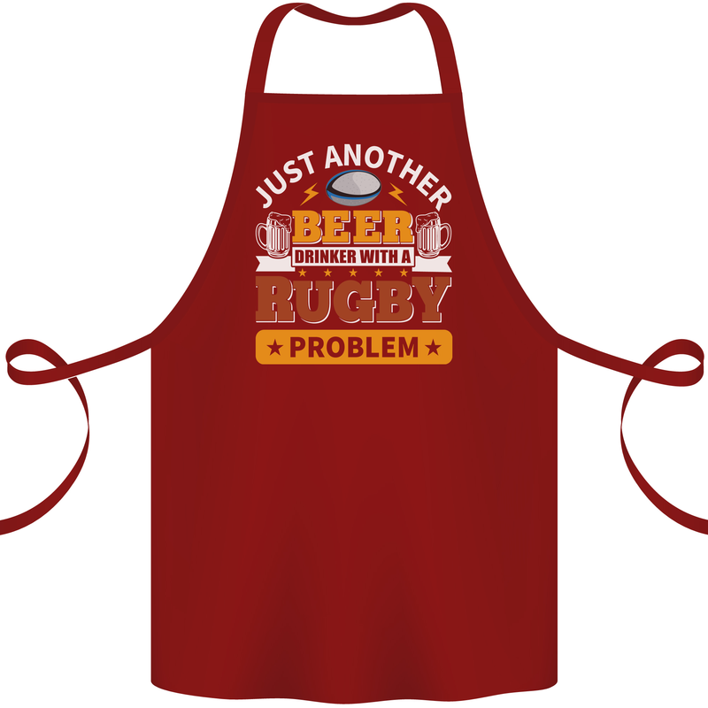 Beer Drinker With Rugby Problem Cotton Apron 100% Organic Maroon