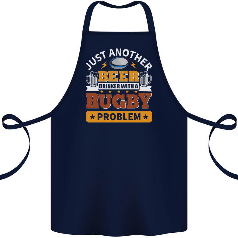 Beer Drinker With Rugby Problem Cotton Apron 100% Organic Navy Blue