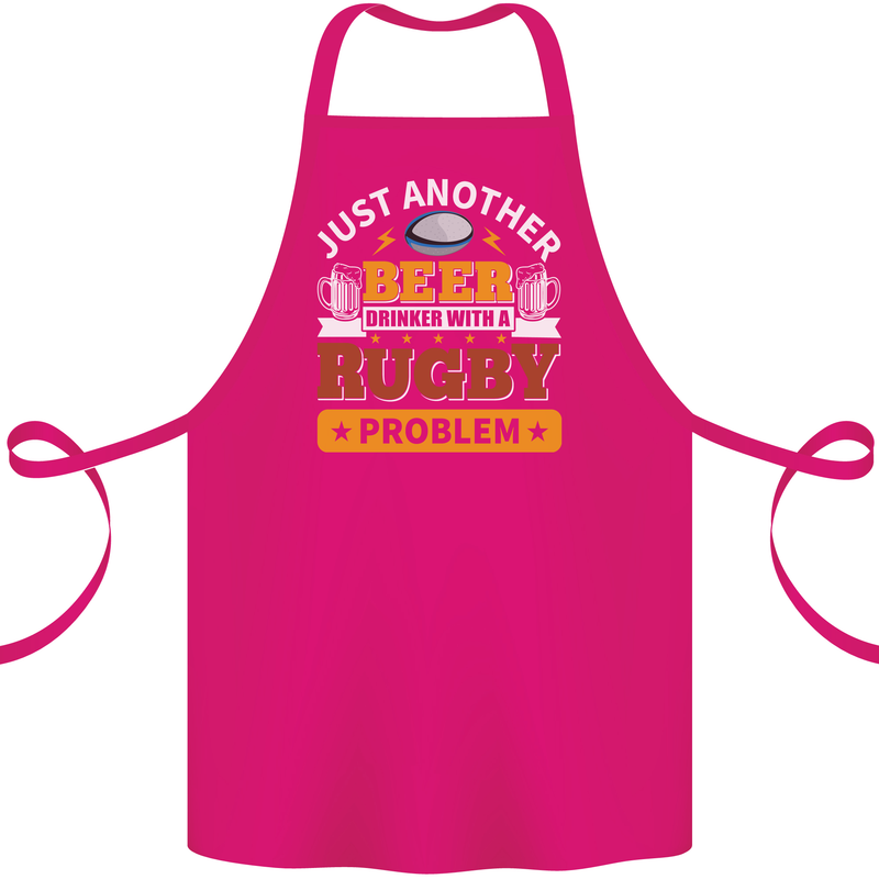 Beer Drinker With Rugby Problem Cotton Apron 100% Organic Pink