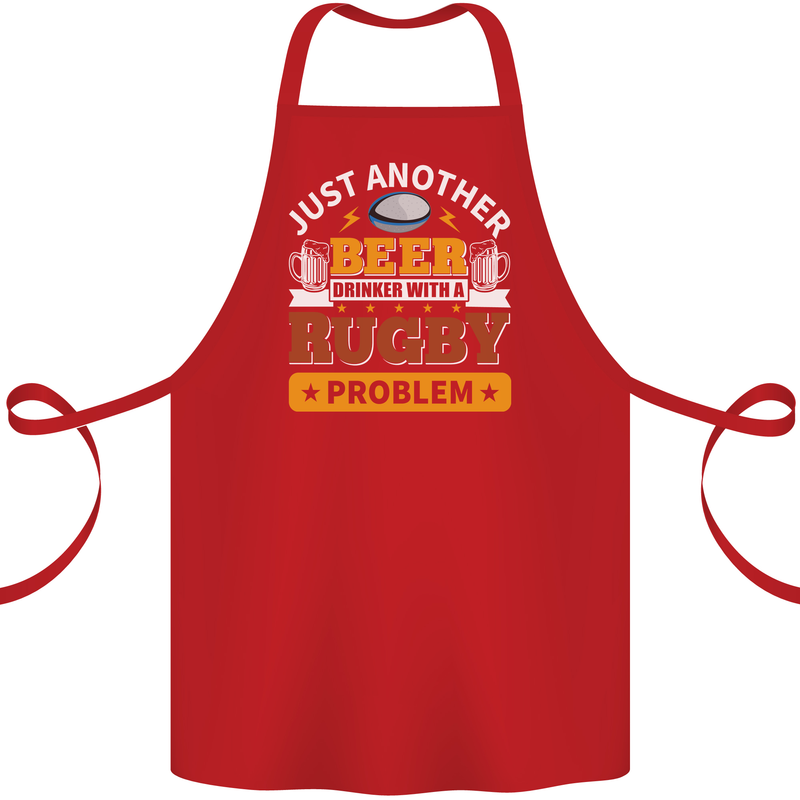 Beer Drinker With Rugby Problem Cotton Apron 100% Organic Red
