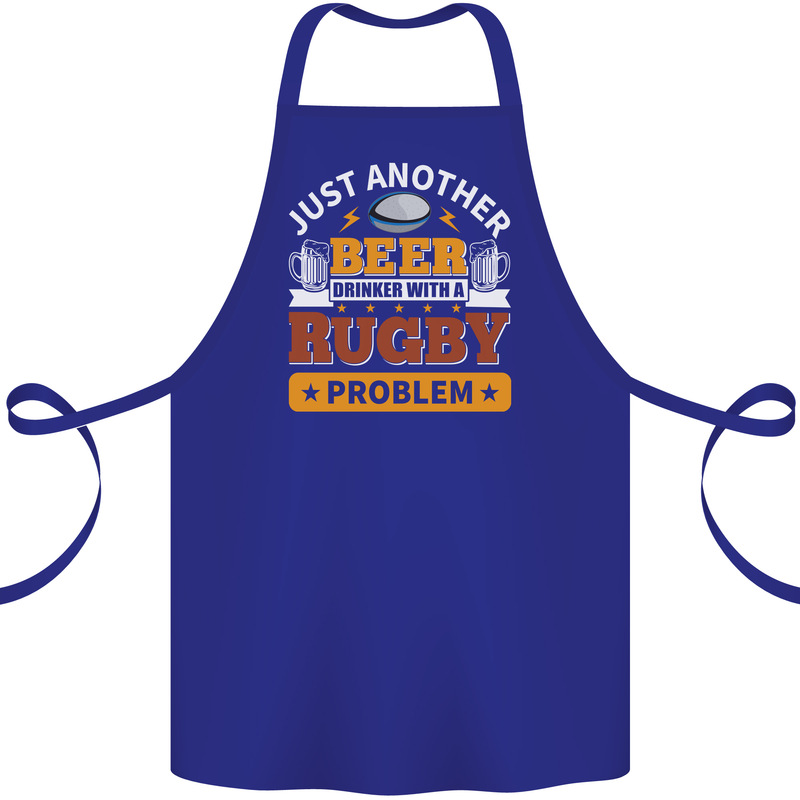 Beer Drinker With Rugby Problem Cotton Apron 100% Organic Royal Blue