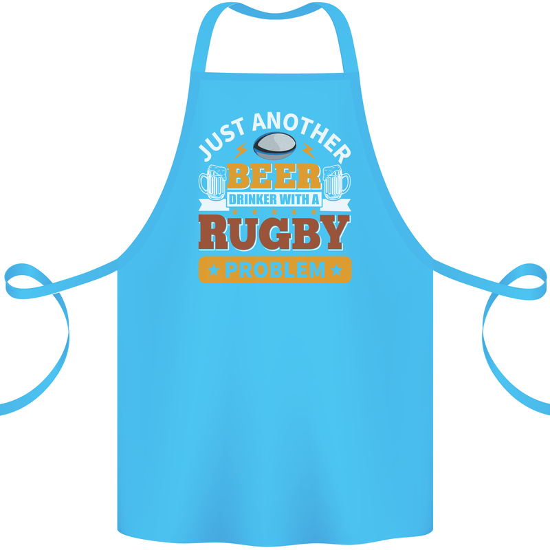 Beer Drinker With Rugby Problem Cotton Apron 100% Organic Turquoise