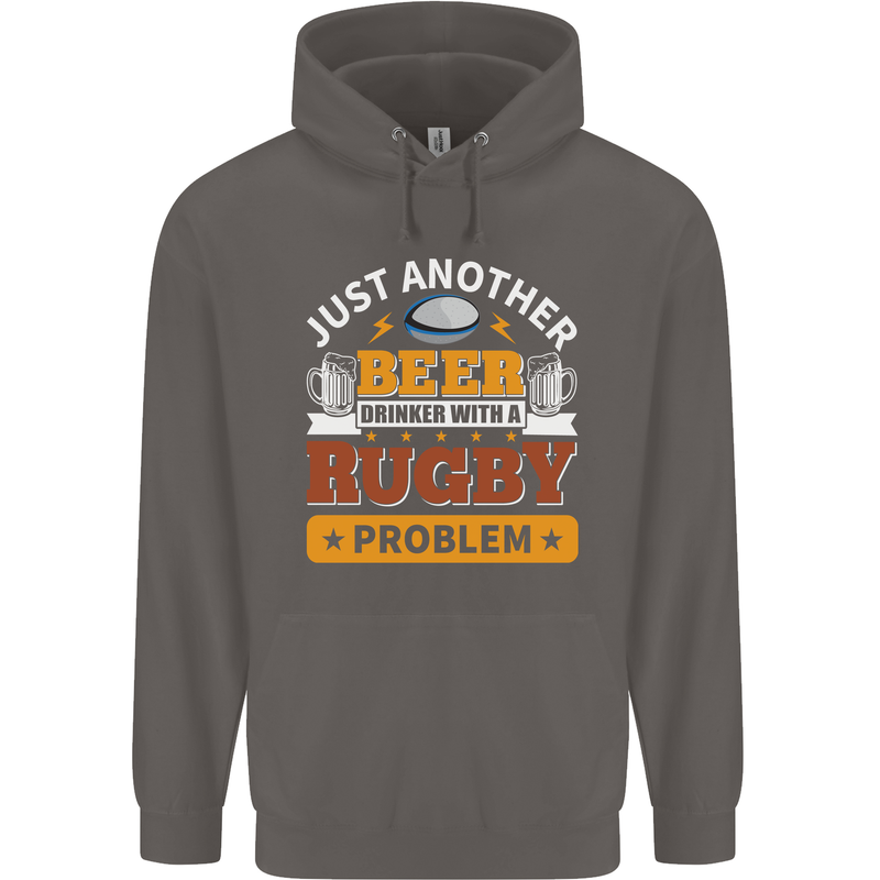 Beer Drinker With Rugby Problem Mens 80% Cotton Hoodie Charcoal