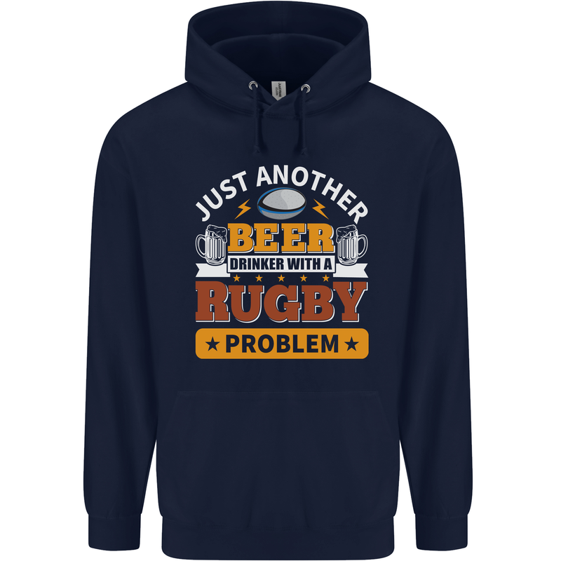 Beer Drinker With Rugby Problem Mens 80% Cotton Hoodie Navy Blue