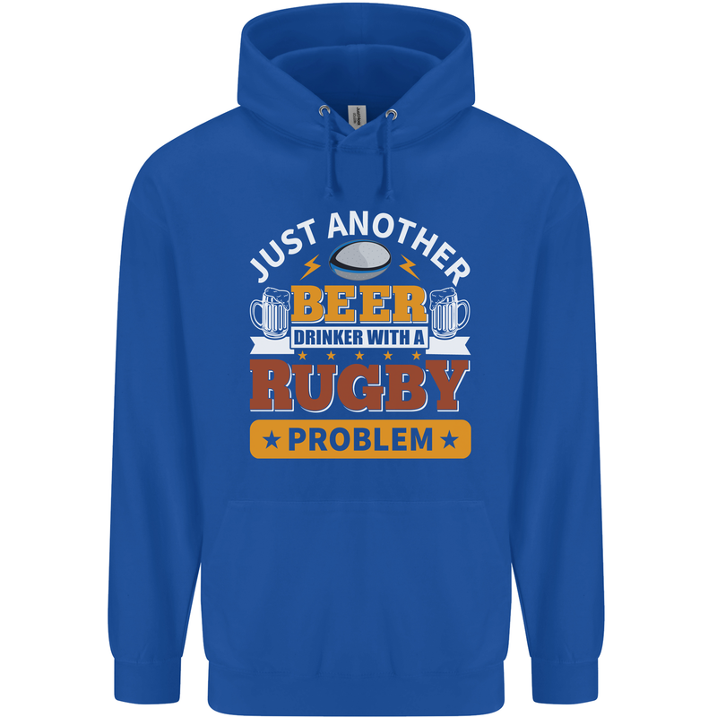 Beer Drinker With Rugby Problem Mens 80% Cotton Hoodie Royal Blue