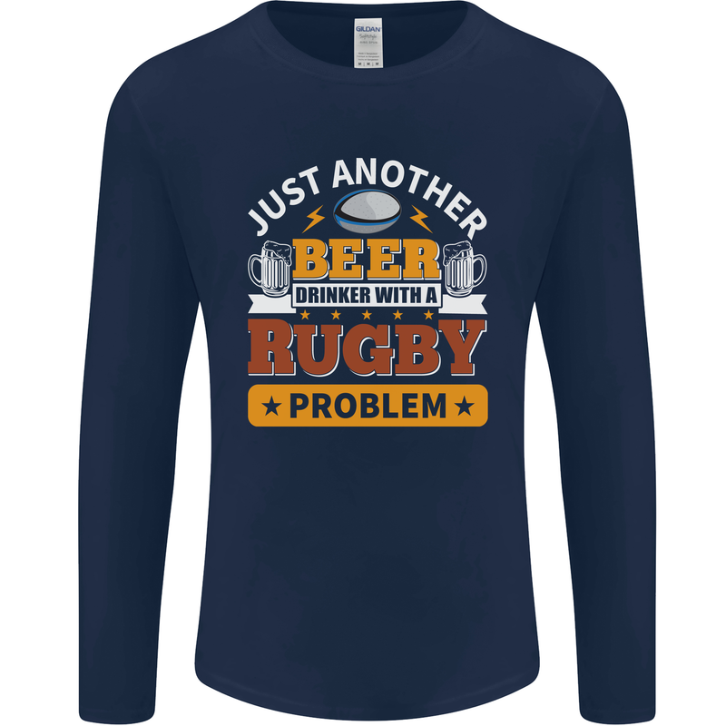 Beer Drinker With Rugby Problem Mens Long Sleeve T-Shirt Navy Blue