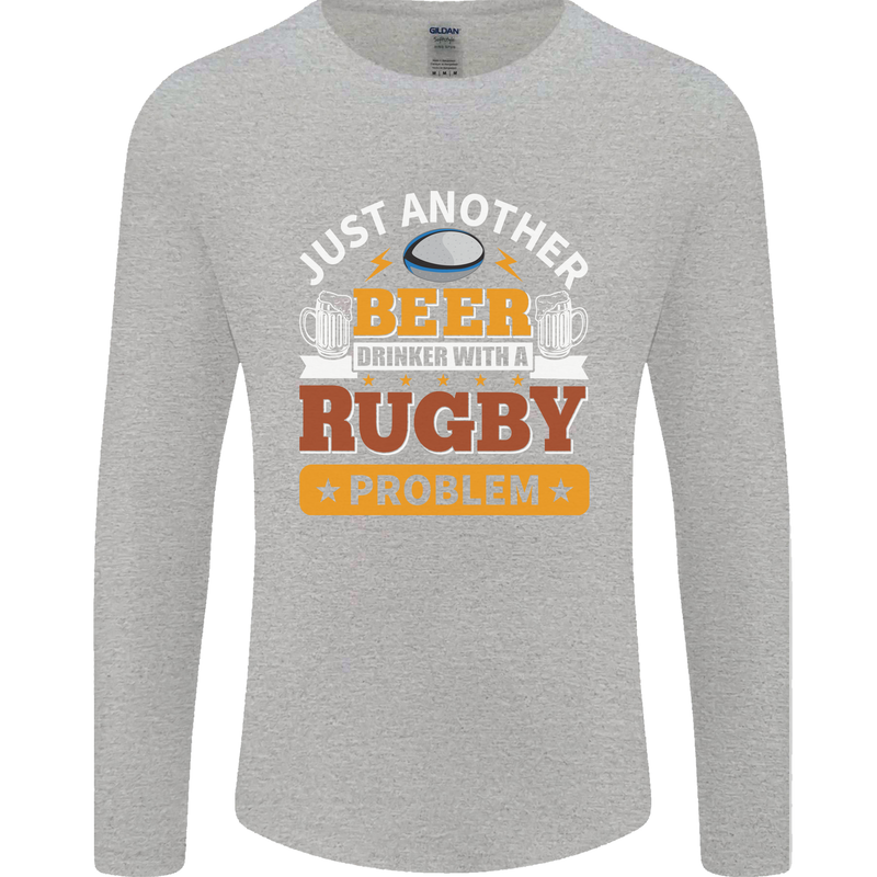 Beer Drinker With Rugby Problem Mens Long Sleeve T-Shirt Sports Grey