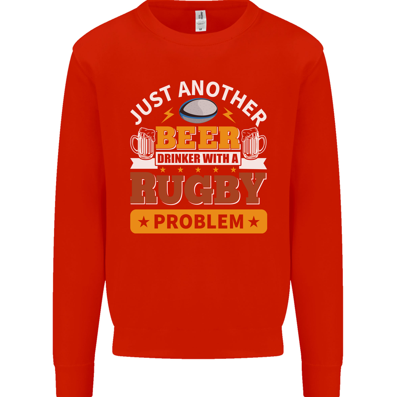 Beer Drinker With Rugby Problem Mens Sweatshirt Jumper Bright Red