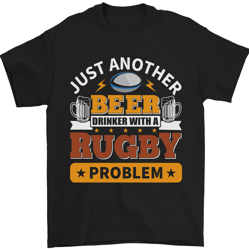 Beer Drinker With Rugby Problem Mens T-Shirt Cotton Gildan Black