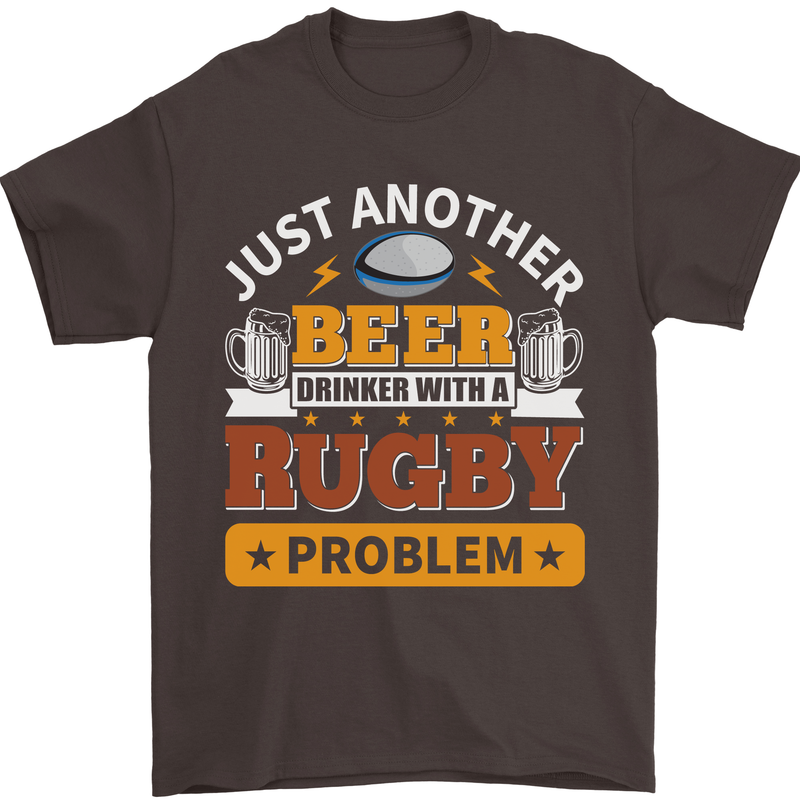 Beer Drinker With Rugby Problem Mens T-Shirt Cotton Gildan Dark Chocolate