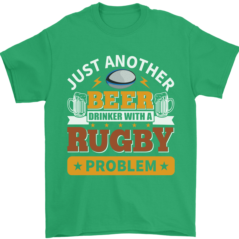 Beer Drinker With Rugby Problem Mens T-Shirt Cotton Gildan Irish Green