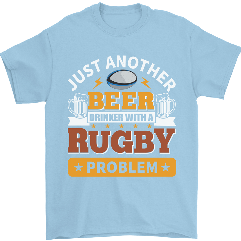 Beer Drinker With Rugby Problem Mens T-Shirt Cotton Gildan Light Blue