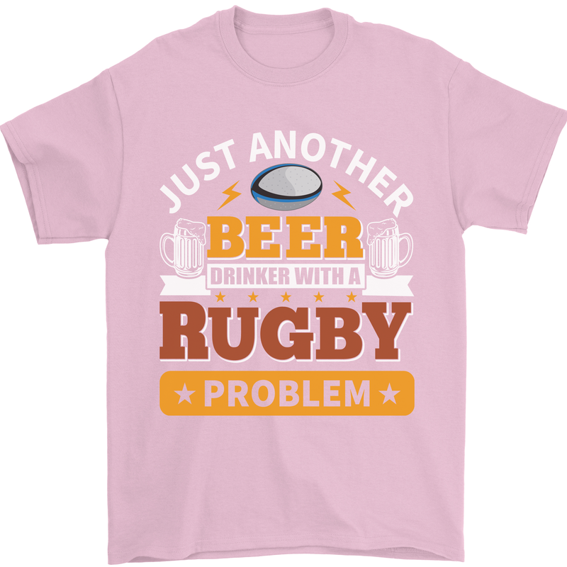 Beer Drinker With Rugby Problem Mens T-Shirt Cotton Gildan Light Pink