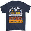Beer Drinker With Rugby Problem Mens T-Shirt Cotton Gildan Navy Blue